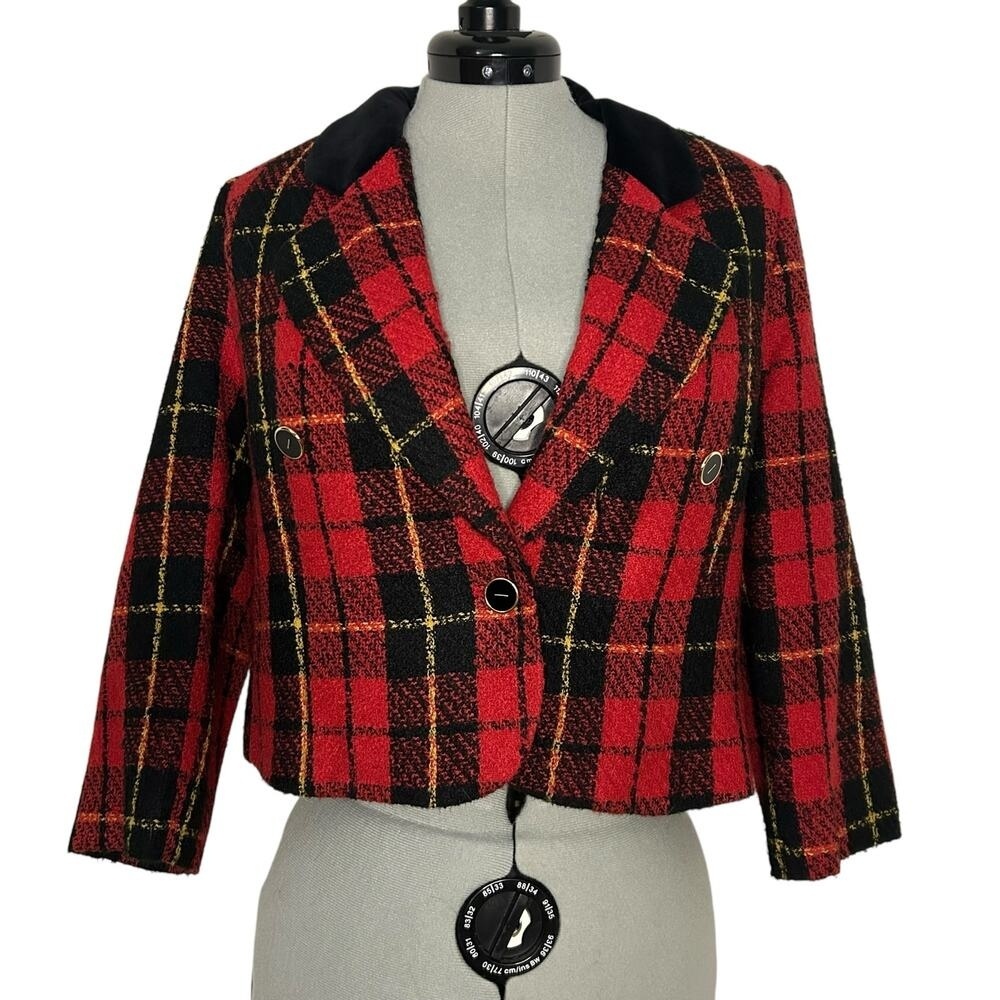Vintage Red, Black, and Yellow Plaid Blazer Size 6